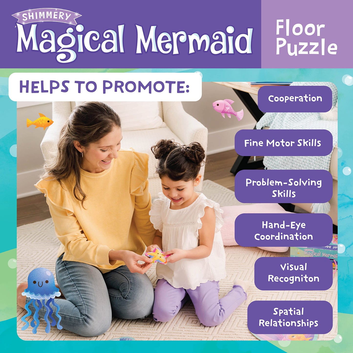 Peaceable Kingdom Shimmery Magical Mermaid Floor Puzzle