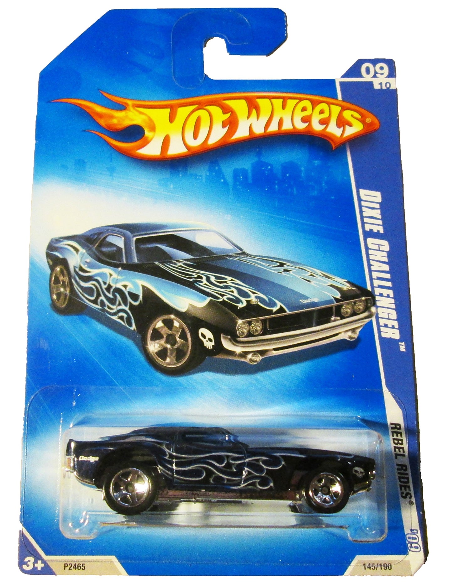 HOT WHEELS 2009 REBEL RIDES 09/10 DIXIE CHALLENGER DARK BLUE WITH SILVER FLAMES 145/190