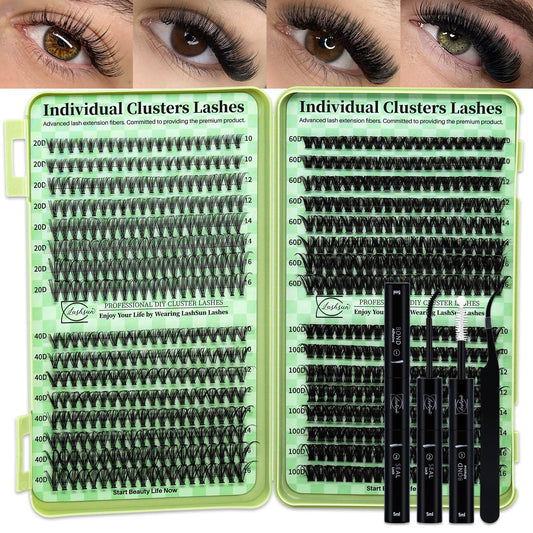 LASHSUN Lash Clusters Kit Wispy Eyelash 640pcs DIY Kit Cluster Eyelash Extensions Kit Volume Cluster Lashes with Lash Bond and Seal,Lash Beauty and Personal Care LASHSUN Default Title