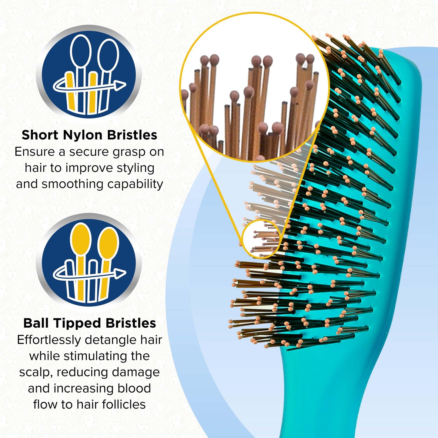Giorgio GION2B Neon Blue 6.25 inch Gentle Touch Detangler Hair Brush for Men Women and Kids. Soft Bristles for Sensitive Scalp. Wet & Dry for all Hair