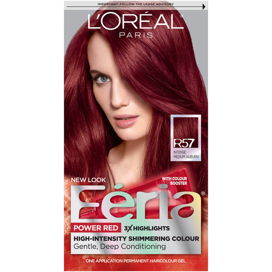 L’Oreal Paris Feria Multi-Faceted Shimmering Color, R57 Power Red Intense Medium Auburn