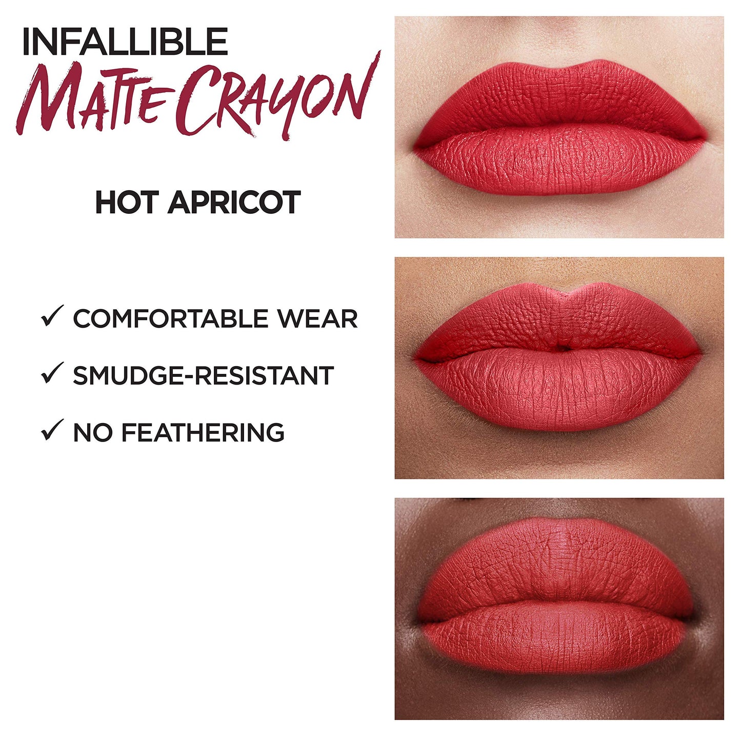 L’Oréal Paris Infallible Matte Lip Crayon, Hot Apricot (Packaging May Vary)