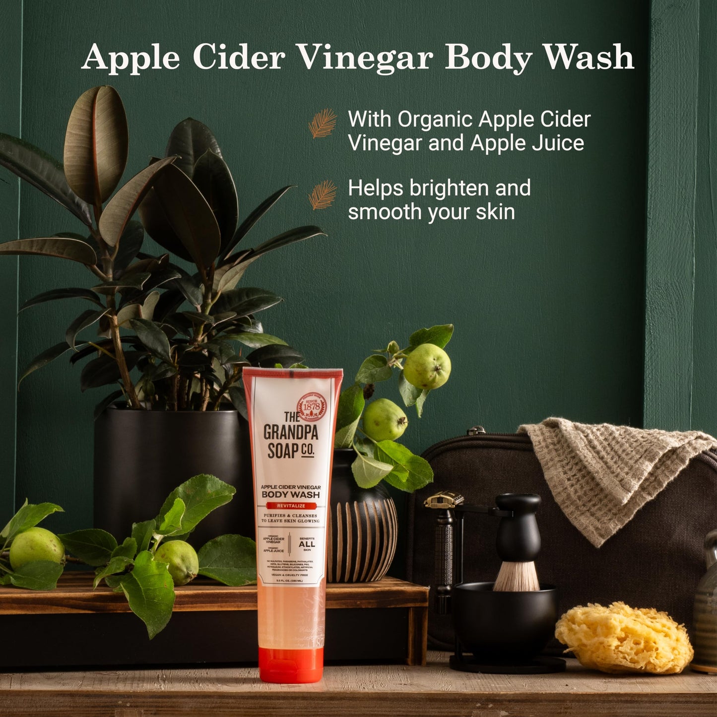 The Grandpa Soap Company Apple Cider Vinegar Body Wash - Purifies and Cleanses to Leave Skin Glowing, With Appl Cider Vinegar and Apple Juice, Helps