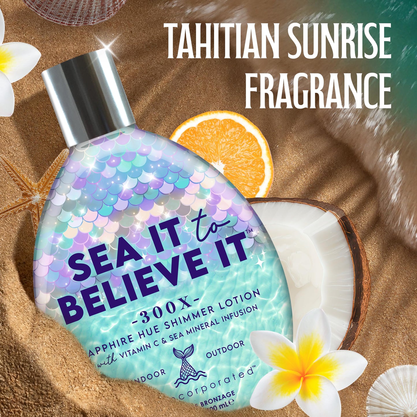 Tan Inc Sea It To Believe It Tanning Lotion, 300X Sapphire Hue Anti-Orange Shimmer with Vitamin C, Sea Minerals & Carrot Oil, 13.5 Fl Oz