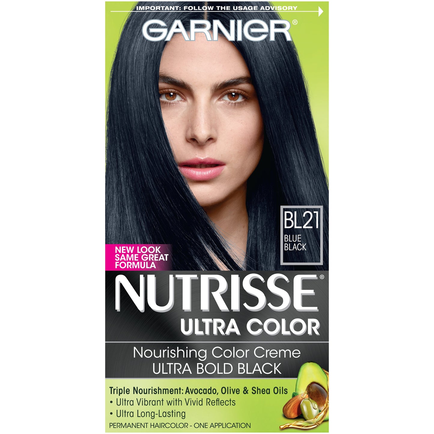 Garnier Nutrisse Ultra Color Nourishing Hair Color Creme, BL21 Blue Black (Packaging May Vary)