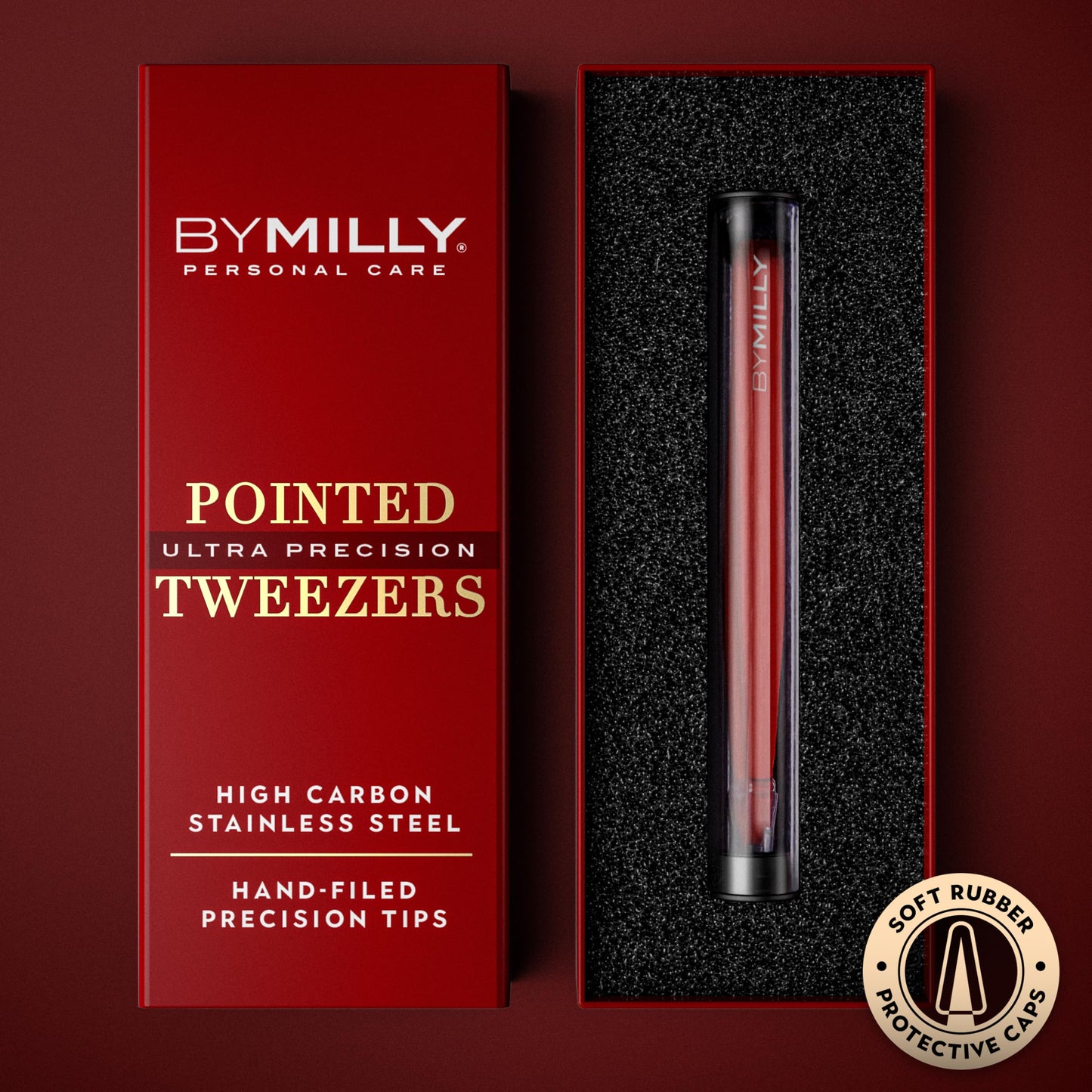 By MILLY Pointed Tweezers | High Carbon Stainless Steel Needle Nose | Fine Point Precision Hair Removal | Perfectly Aligned & Hand-Filed Sharp | Red Beauty and Personal Care By MILLY