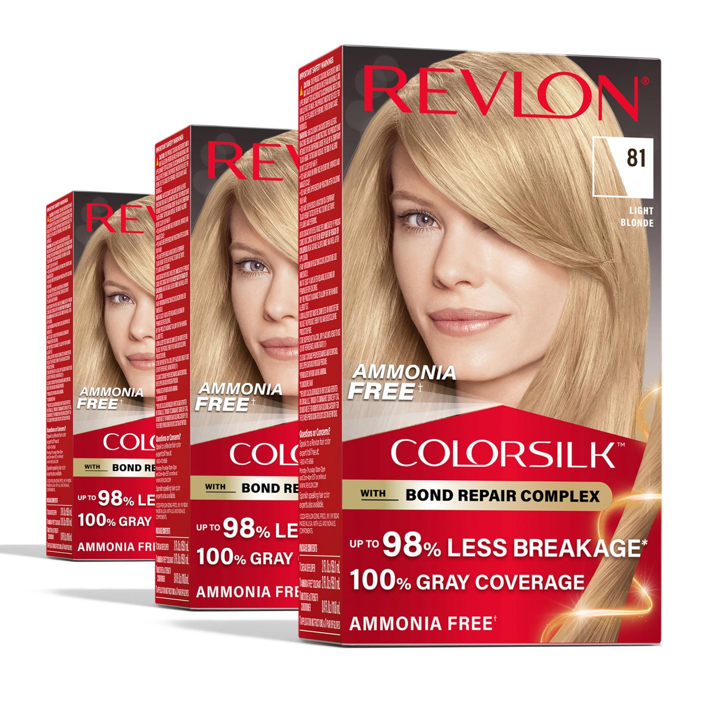 Revlon ColorSilk with Bond Repair Complex, Blonde Permanent Hair Color, 100% Gray Coverage, Ammonia Free Hair Dye, Vegan Keratin, 81 Light Blonde