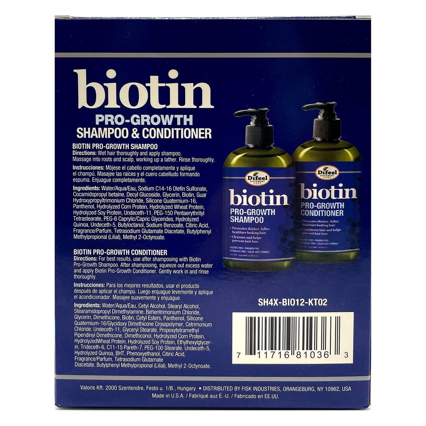 Difeel Pro-Growth Biotin Shampoo & Conditioner 2-PC Gift Set - Thinning Hair & Hair Loss, Paraben Free