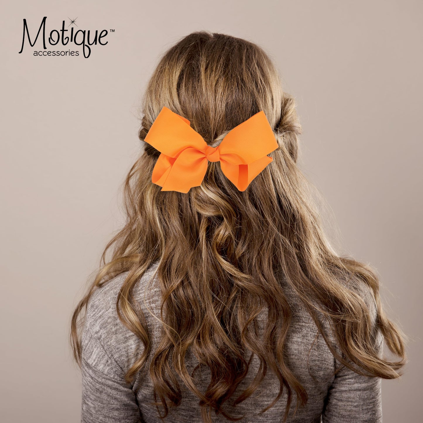 5.5 Inch Grosgrain Hair Bow Clip For Women And Girls (Light Orange)