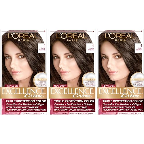 L'Oreal Paris Excellence Creme Permanent Hair Color, 4 Dark Brown (Pack of 3)