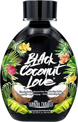 Tanning Paradise Black Coconut Love Tanning Lotion | Coconut Oil | Age-Defying | Tattoo Protecting Formula | Ultra Hydrating Dark Tanning Lotion