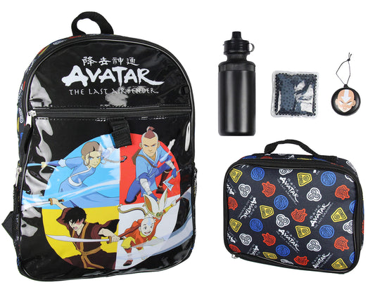 INTIMO Nickelodeon Avatar The Last Airbender Characters Aang Zuko Katara Sokka 5 PC Backpack Lunch box Icepack Water Bottle Set