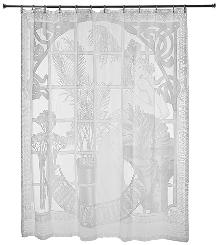 Shower Curtain Floral Design, 12 Hooks, Vinyl Lace Textured, Clear, 72x72 Inches