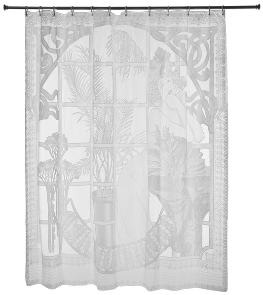Shower Curtain Floral Design, 12 Hooks, Vinyl Lace Textured, Clear, 72x72 Inches