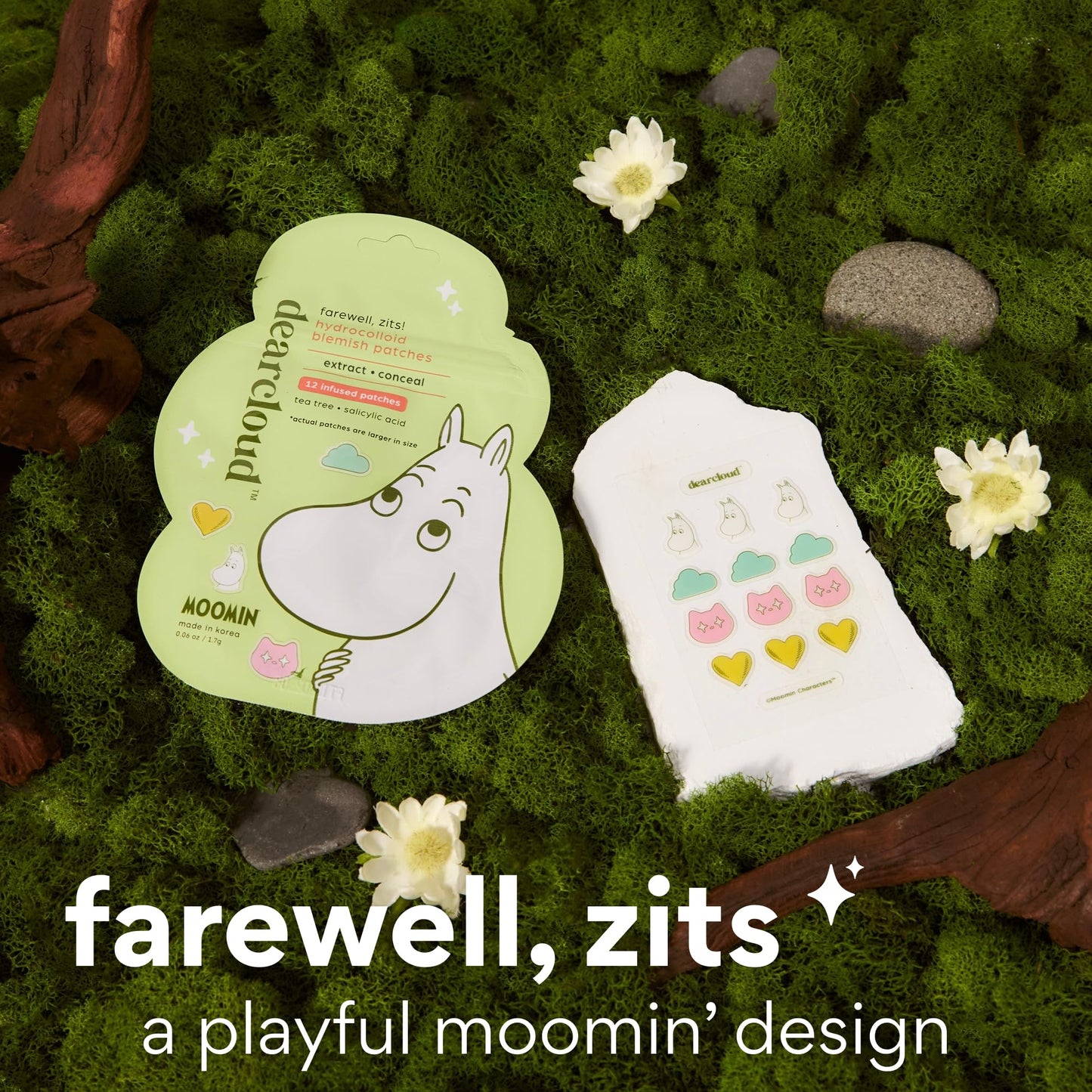 dearcloud Moomin Hydrocolloid Blemish Patches - 36 Count - Pimple Patches for Face, Acne Spot Treatment With Tea Tree Oil & Salicylic Acid (Farewell