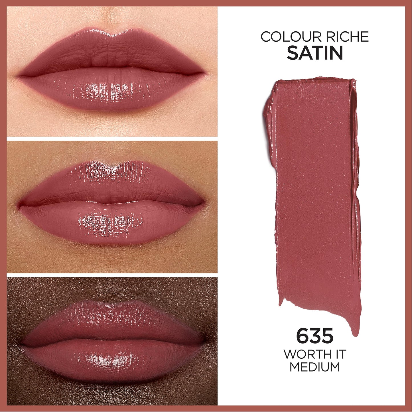 L'Oreal Paris Colour Riche Satin Lipstick for Moisturized Lips,Lip Makeup with Argan Oil and Vitamin E,Worth It Medium,0.13 Oz