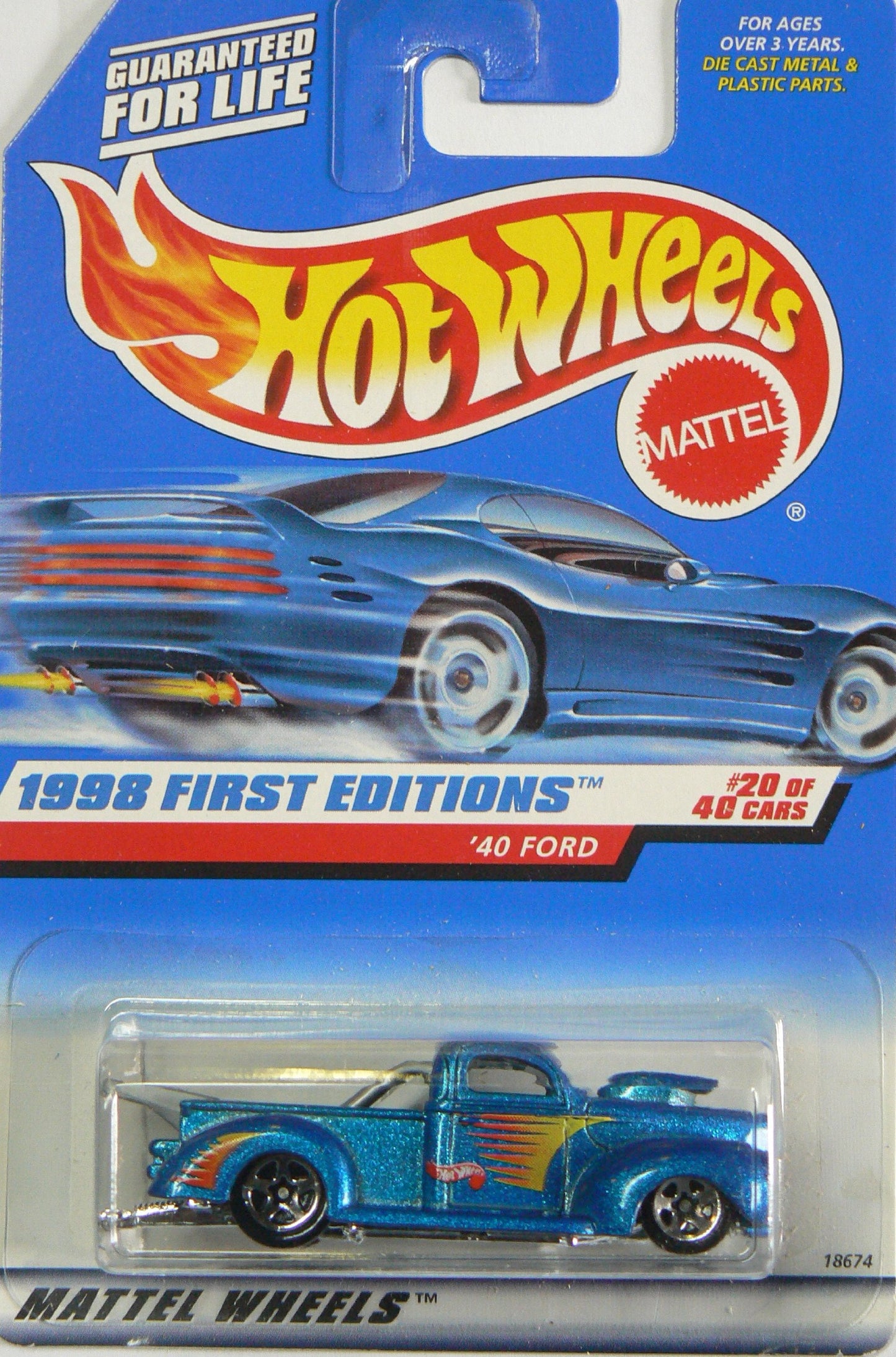 Hot Wheels - 1998 First Editions - 1940 Ford Pickup - Die Cast - #20 of 40 Cars - Blue Metallic Paint - Collector #654 - Limited Edition…