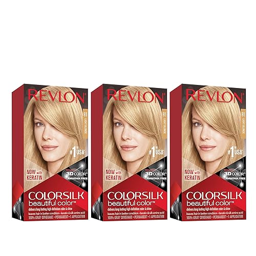 Revlon Permanent Hair Color, Permanent Hair Dye, Colorsilk with 100% Gray Coverage, Ammonia-Free, Keratin and Amino Acids, 81 Light Blonde, 4.4 Oz