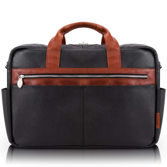 McKleinUSA Southport Pebble Grain Calfskin Leather 17" Leather Two-Tone Dual-Compartment Laptop & Tablet Briefcase Black (19102) 17.5"x4"x12"