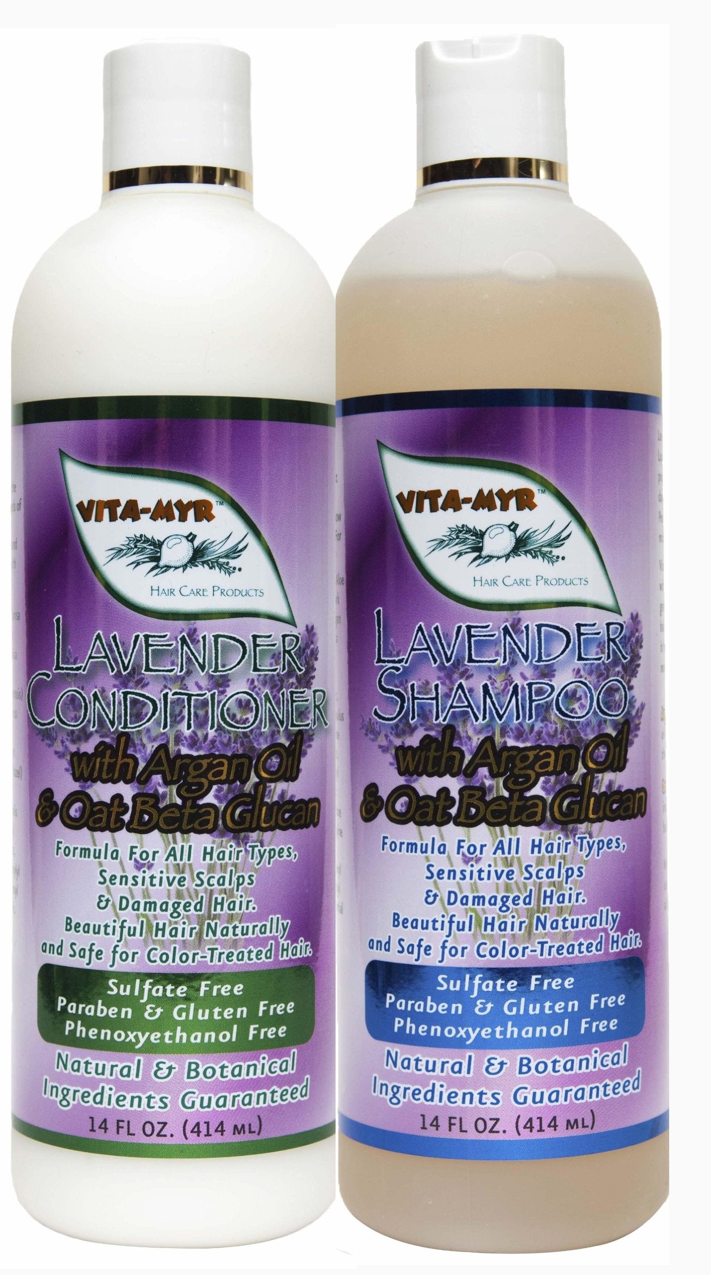 Vitamyr Lavender Care Set 16 Oz Natural Shampoo & 16 Oz Natural Conditioner Botanical Ingredients Vegan & Gluten Free Safe & Effective for all Hair