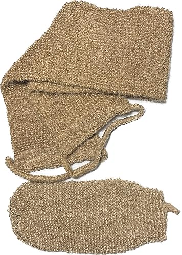 2 pcs/Set Large Natural Exfoliating Hemp Back Scrubber for Shower for Men and Women - Rub Glove Mitt Mitten - Deep Clean & Invigorate Your Skin