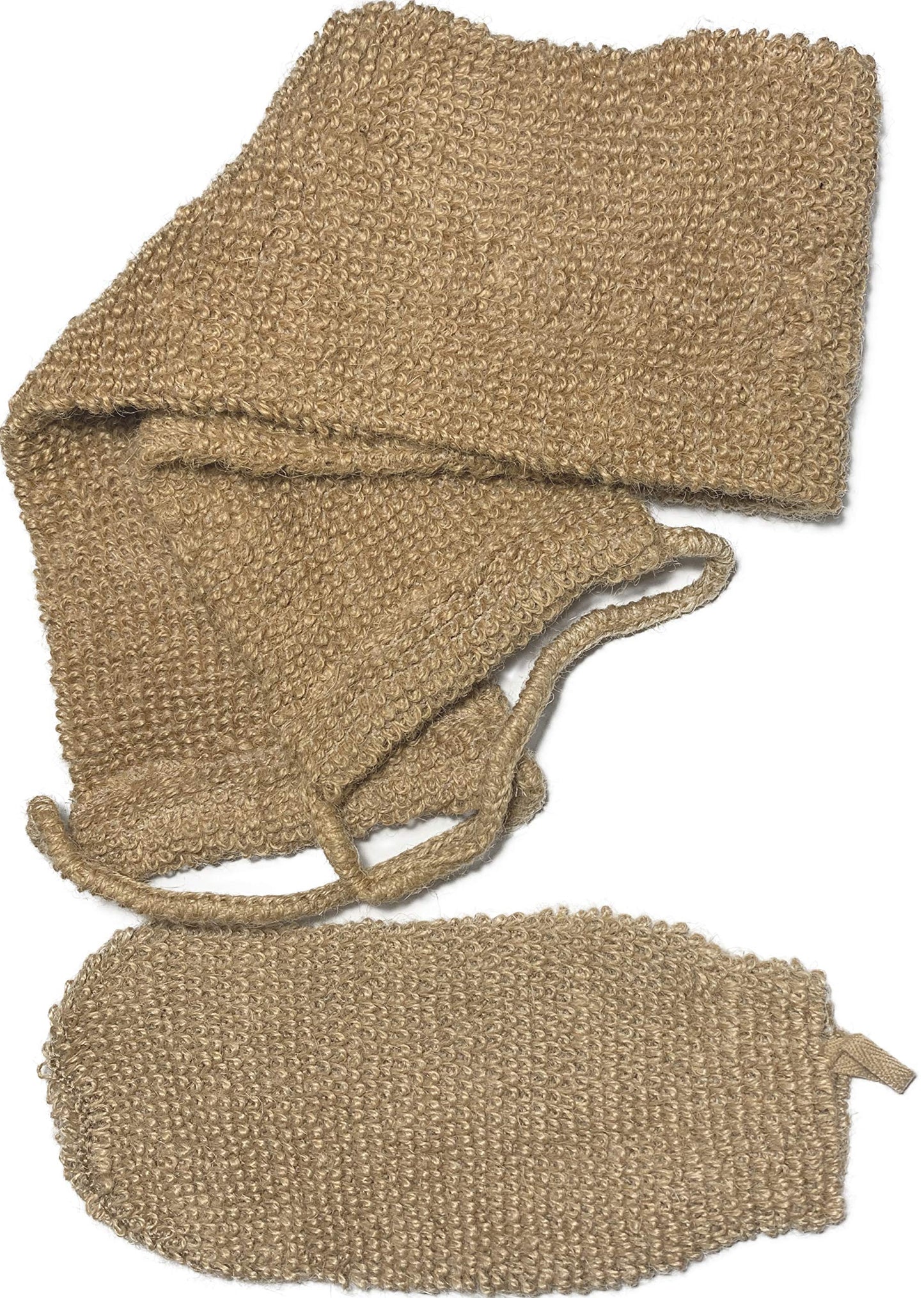 2 pcs/Set Large Natural Exfoliating Hemp Back Scrubber for Shower for Men and Women - Rub Glove Mitt Mitten - Deep Clean & Invigorate Your Skin