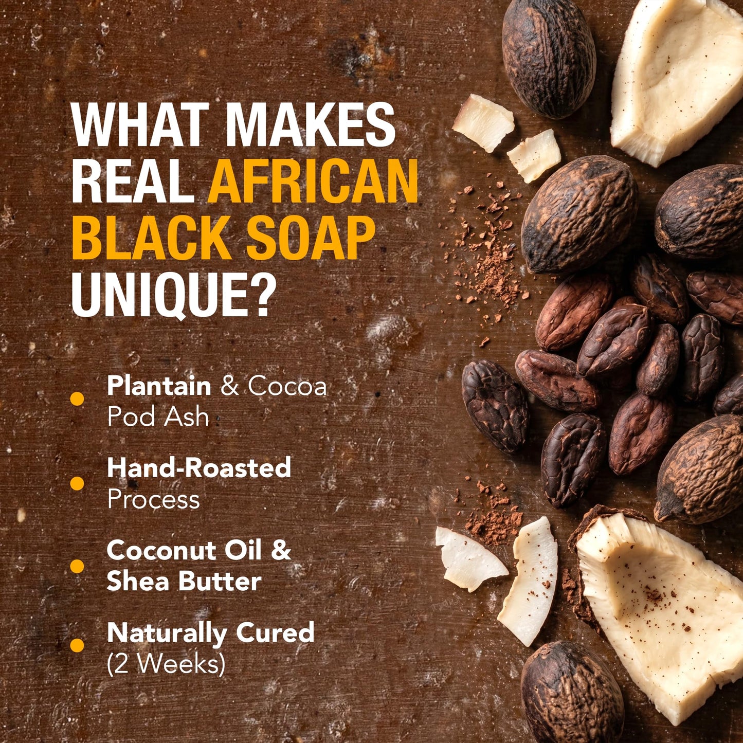 Ashanti Naturals African Black Soap Bar | Unscented Natural Black Soap with Raw Shea Butter and Coconut Oil - 8oz Bar