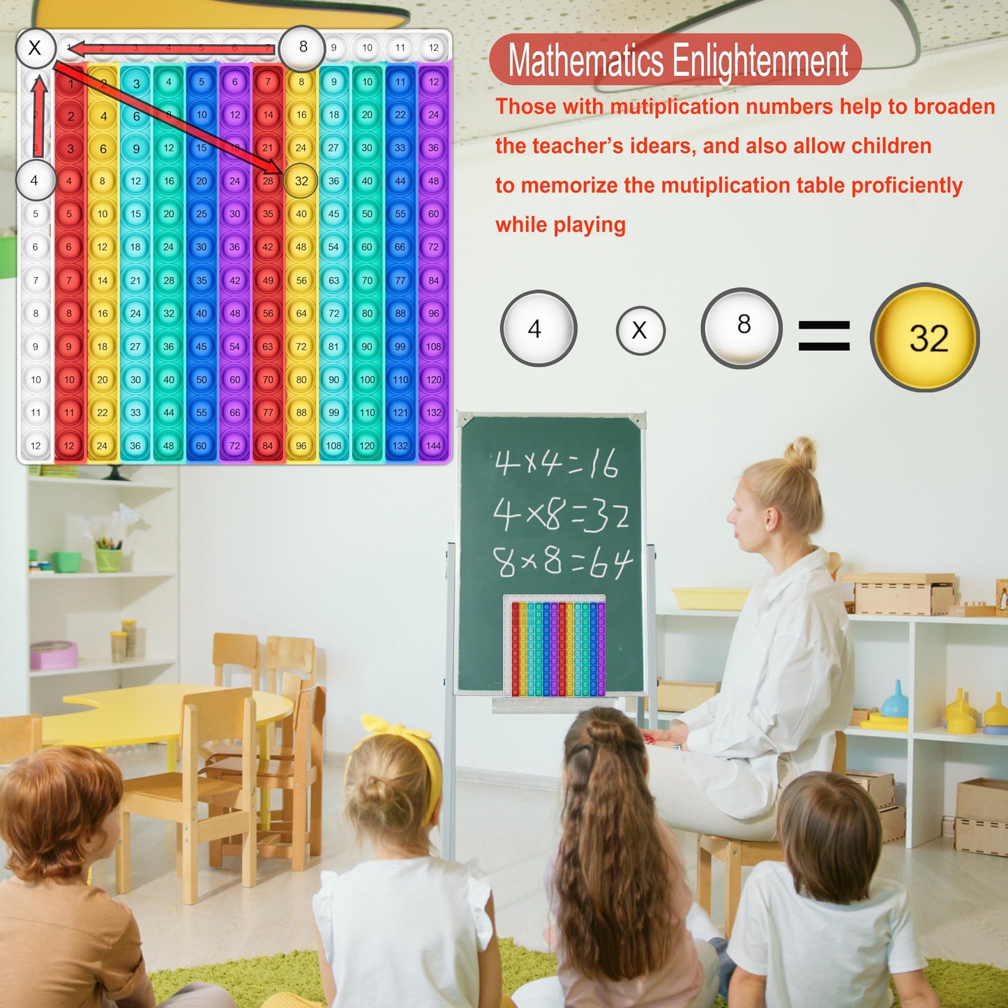 Multiplication Chart Pop It - Multiplication Game Board, 12x12 Times Table Math Game Board for Kids Learning, Educational Multiplication Machine Toy