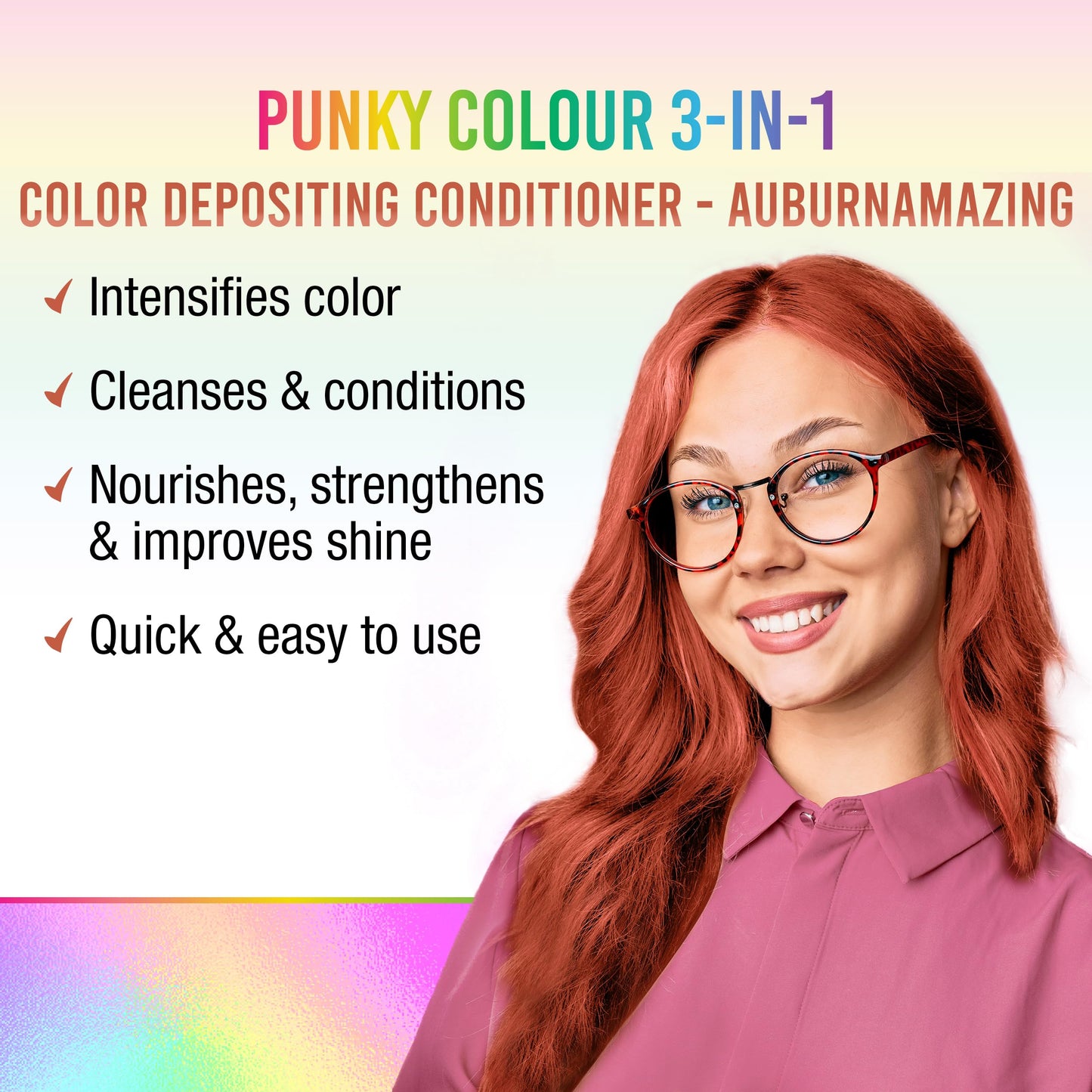 Punky Colour 3-in-1 Color Depositing Conditioner & Hair Cleanser - Auburnmazing, Semi Permanent Hair Color, Temporary Hair-Dye, Sulfate-Free, Vegan