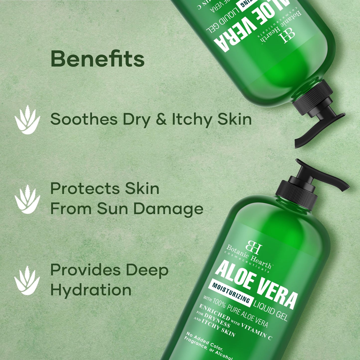 Botanic Hearth Aloe Vera Moisturizing Liquid Gel - 100% Pure Aloe, Enriched with Vitamin C for Dry & Itchy Skin - No Added Color, Fragrance, or