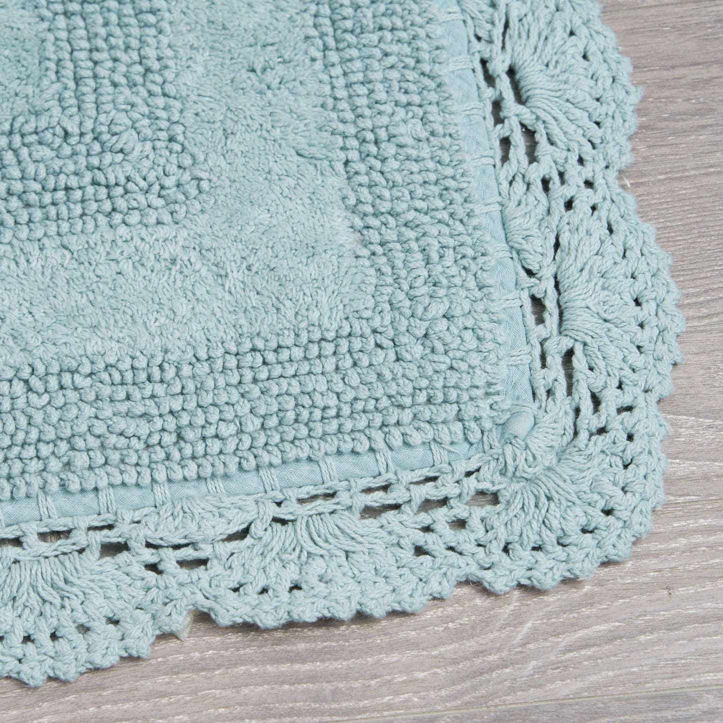 Laura Ashley Absorbent Bath Mat Reversible Crochet Soft and Plush Bathroom Mat 100% Cotton 24x40 Bath Rug, Aqua Blue