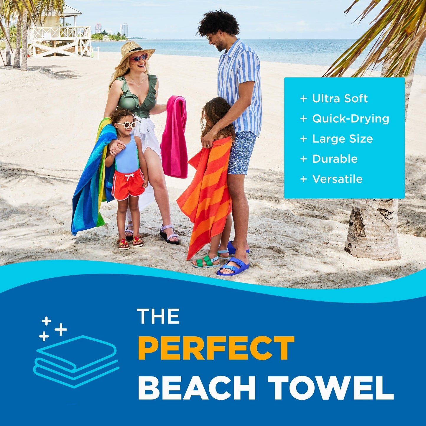 Kaufman - Soft Oversized Beach Towels in Bulk | 29" x 58" Velour Striped Towel | Absorbent, Quick-Drying | 100% Cotton Thick Towels (4 Pack)
