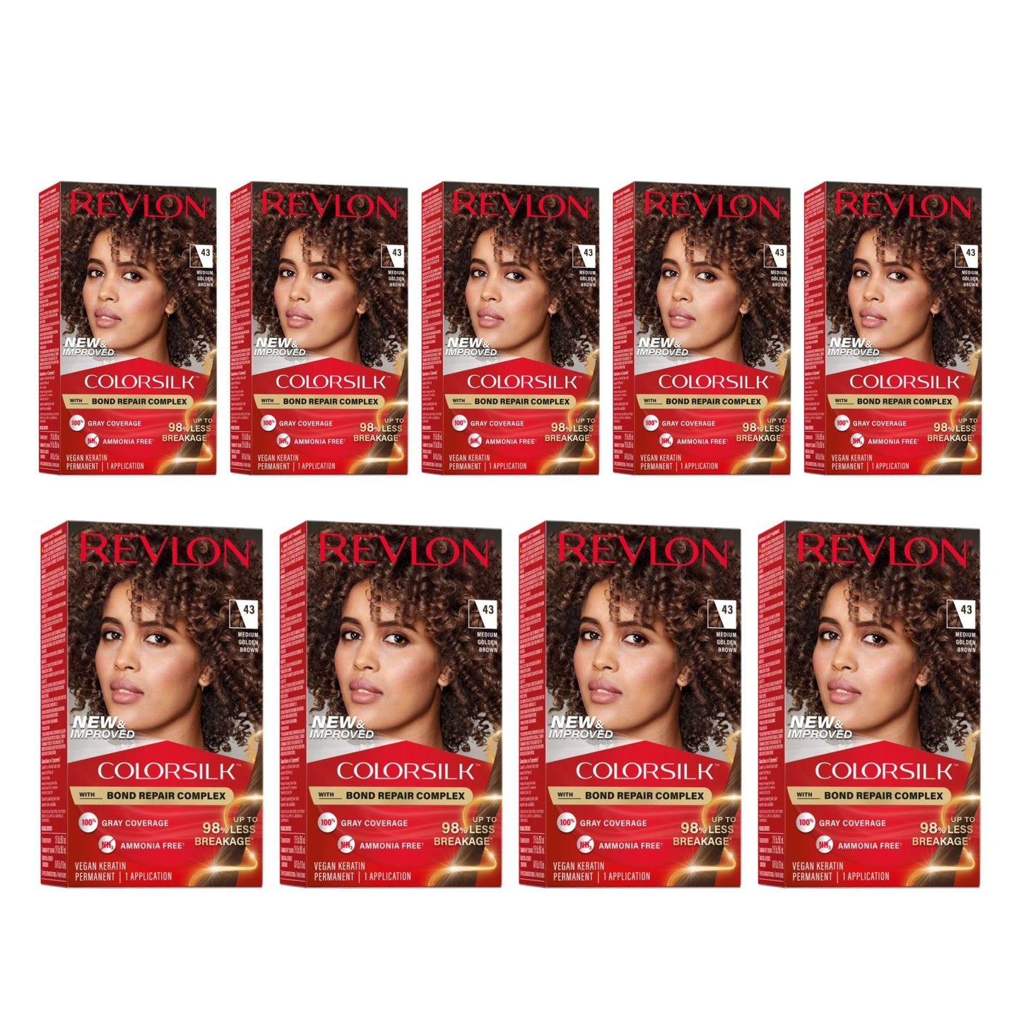 Revlon ColorSilk Hair Color [43] Medium Golden Brown 1 ea (Pack of 9)