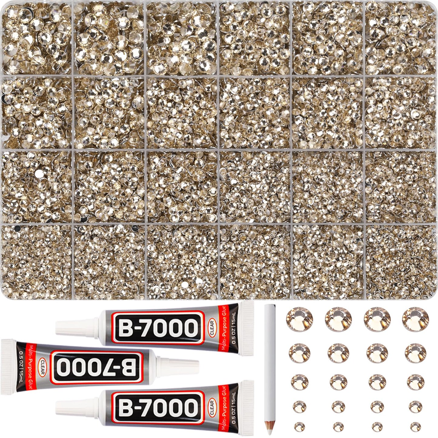 31000Pcs Tan Rhinestones Bedazzling, Multiple Sizes 2-6mm Flatback Gems Bedazzle Kit with B7000 Glue, Flat Back Resin Diamond Jewel Crystal Gemstone Beauty and Personal Care Worthofbest Default Title
