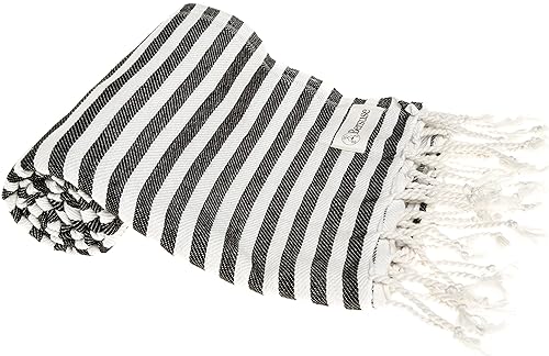 Bersuse 100% Cotton Malibu Turkish Towel - 37x70 Inches, Black