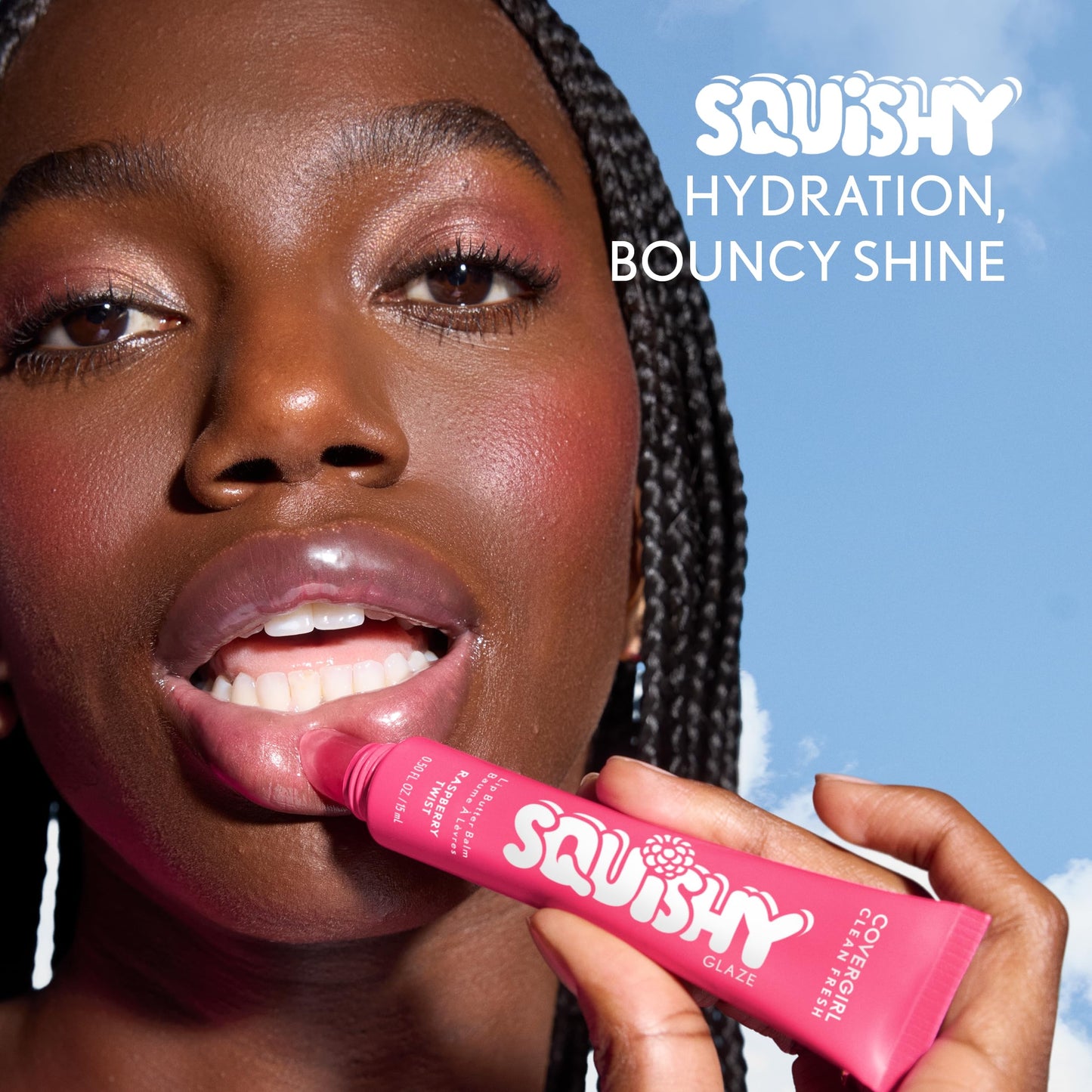 COVERGIRL Clean Fresh Squishy Glaze™ Lip Butter Balm, Flavored, Non-Sticky, with Vitamin E & Shea Butter - 100 Raspberry Twist (Sheer Fuchsia) Beauty and Personal Care COVERGIRL
