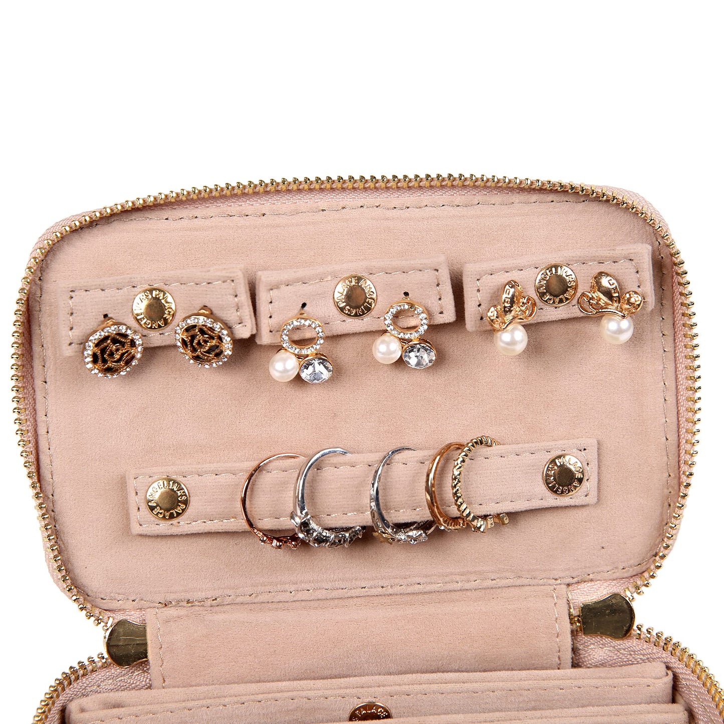 Angelina's Palace Snakeskin Pattern Jewelry Organizer Case Bridesmaid Gifts Travel Bag Vegan Leather Box for Necklace Earring Bracelet Ring(Champagne)