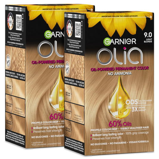 Garnier Olia Hair Color, Ammonia-Free Permanent Hair Dye, Oil-Powered Formula for 100% Gray Coverage and 3x Shinier Hair, Vegan & Cruelty Free, 9.0 Beauty & Personal Care Garnier
