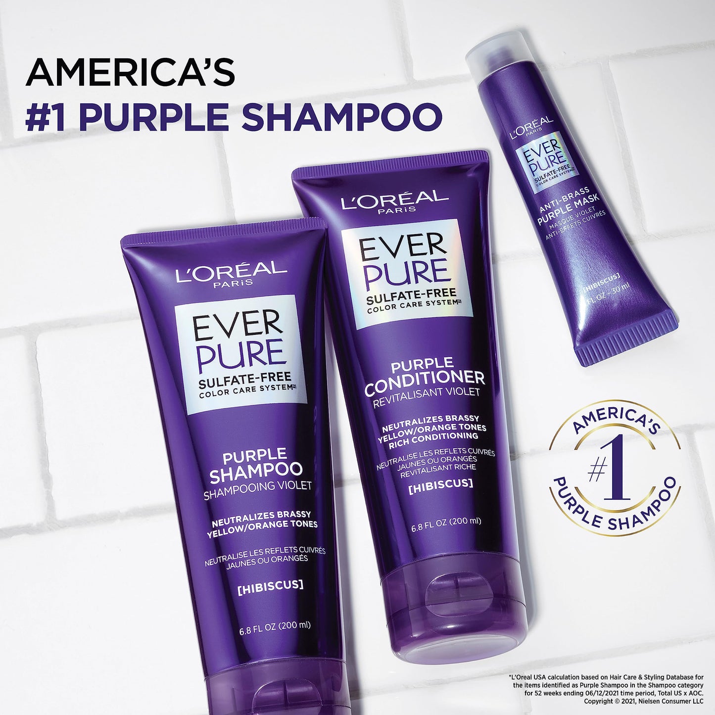 L’Oréal Paris EverPure Sulfate Free Brass Toning Purple Shampoo for Blonde, Bleached, Silver, or Brown Highlighted Hair, 11 Fl; Oz (Packaging May Beauty and Personal Care L'Oreal Paris