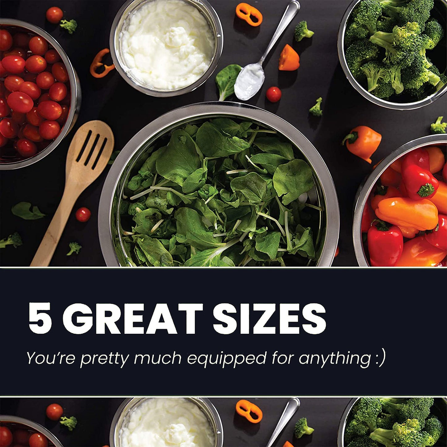 WHYSKO Meal Prep Stainless Steel Mixing Bowl (5-Piece Set) Home, Refrigerator, and Kitchen Food Storage Organizers | Ecofriendly, Heavy Duty, No Lids
