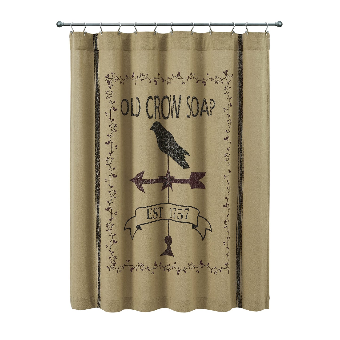 Pine Valley Quilts Burlap Natural Weathervane Crow Farmhouse Shower Curtain 72x72