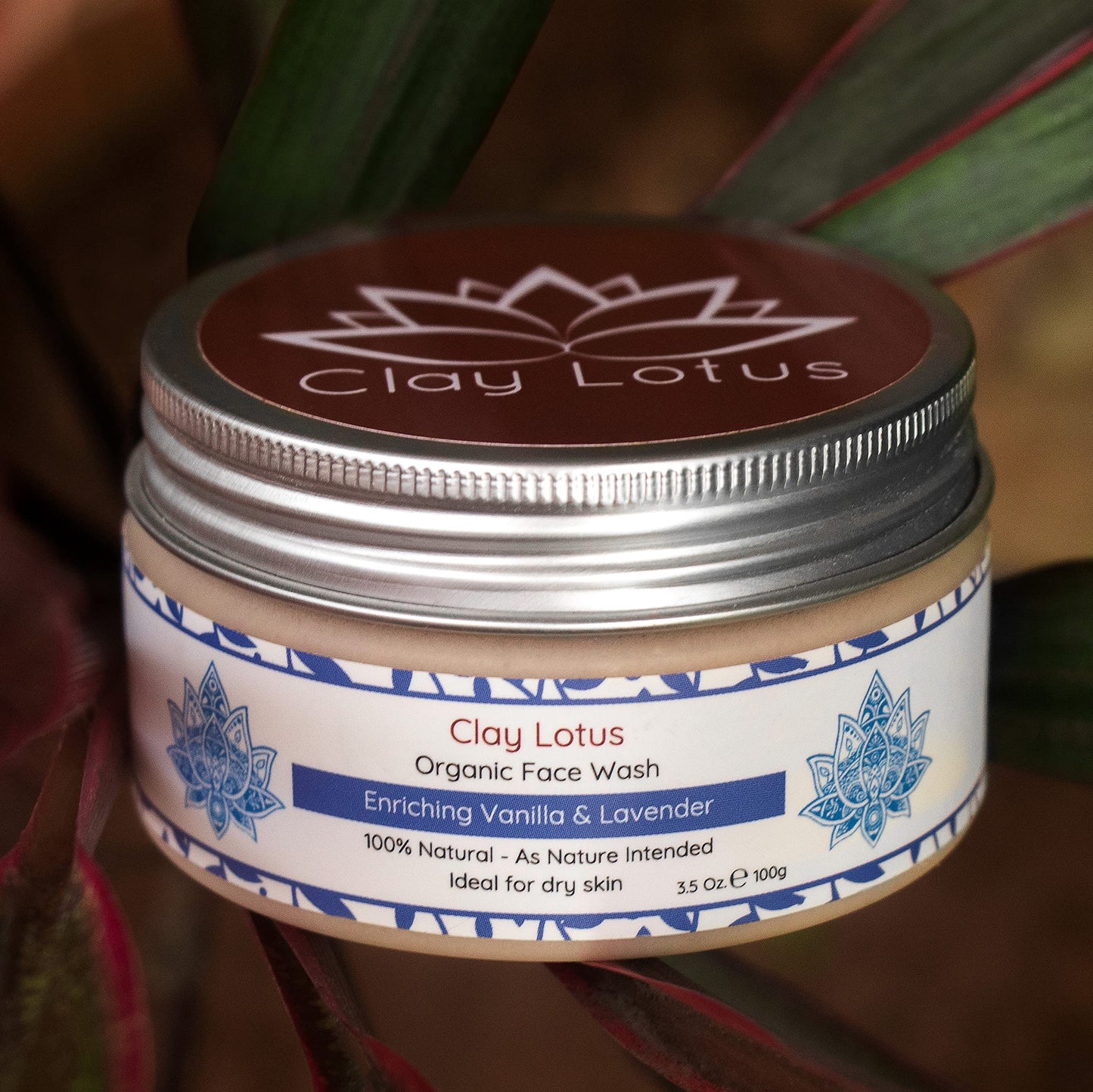 Clay Lotus Organic Face Wash - Hydrating Cleanser for Dry, Mature Skin. Anti-aging, Natural Formula for Reduced Wrinkles and Restored Radiance- Vegan