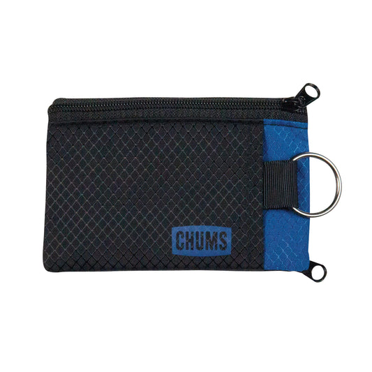 Chums Surfshorts Wallet - Lightweight Zippered Minimalist Wallet with Clear ID Window - Water Resistant with Key Ring (Black/Blue),One-size,18401127 Fashion Chums