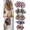 5 Pcs double flower decorative jeweled rhinestone hair clip pretty fancy floral thick crystal hair clips for women beautiful fashion designer asian
