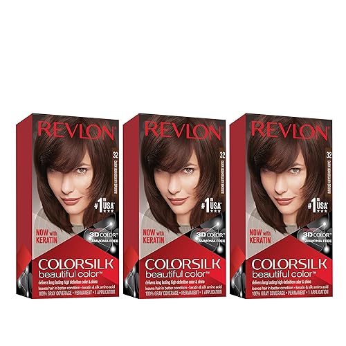 Revlon Colorsilk Beautiful Color, Permanent Hair Dye with Keratin, 100% Gray Coverage, Ammonia Free, 12 Dark Mahogany Brown (Pack of 3)