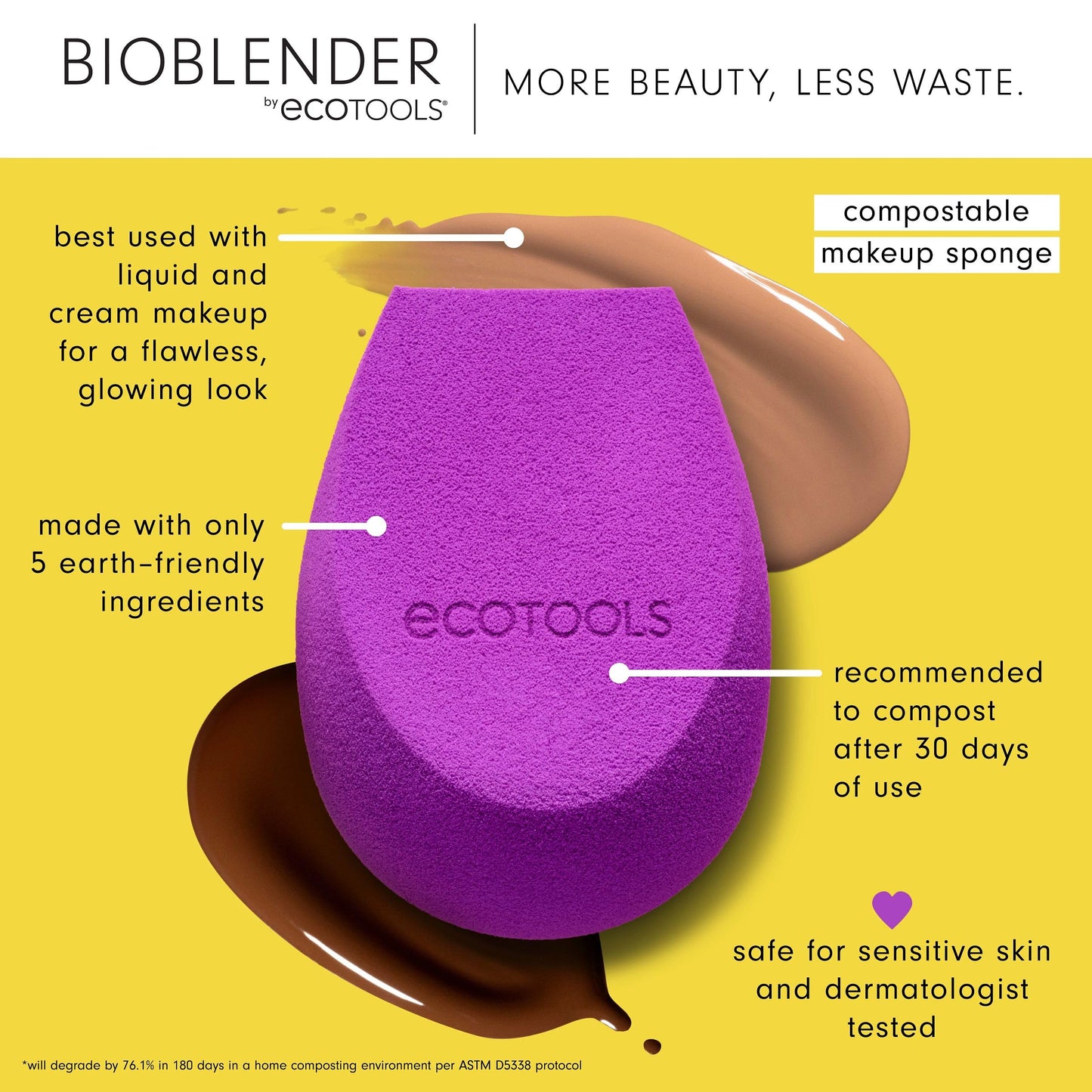EcoTools Bioblender Makeup Sponge Duo, Compostable Makeup Blender, For Liquid & Cream Foundation, Seamless Application, Eco-Friendly Beauty Sponge