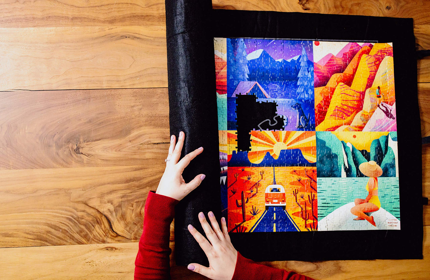 Buffalo Games - Roll-Up Puzzle Mat - Puzzle Saver and Assembly Accessory - Felt Mat - Fits up to 1500 Piece Puzzle - Black