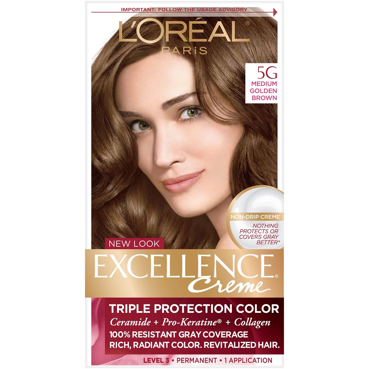 L'Oreal Paris Excellence Creme Haircolor, Medium Golden Brown [5G] 1 ea (Pack of 3)
