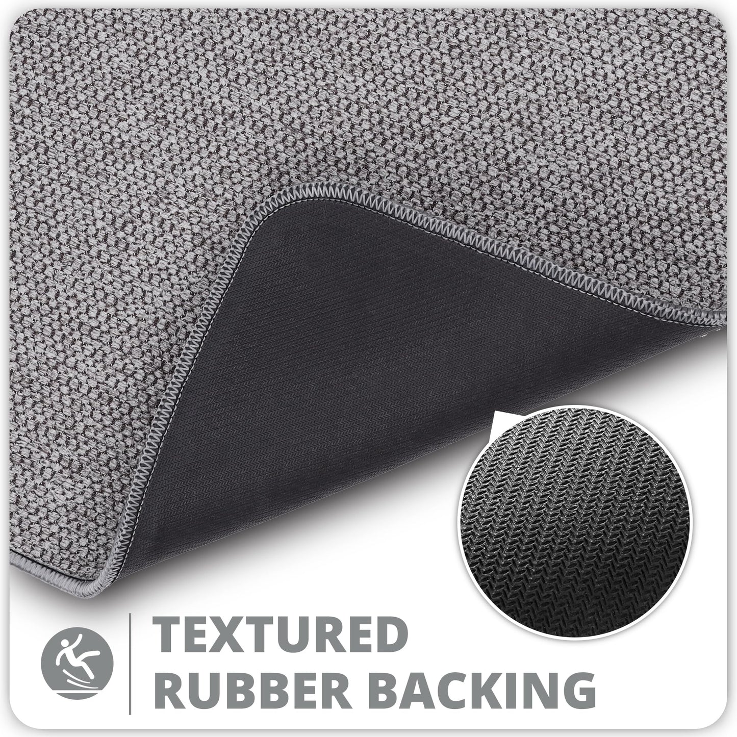 Ultra Thin Bath Mat – Non-Slip, Quick Dry, Absorbent Rubber Bathroom Rug, Machine Washable – Grey, 17x27 Inch, Low Pile