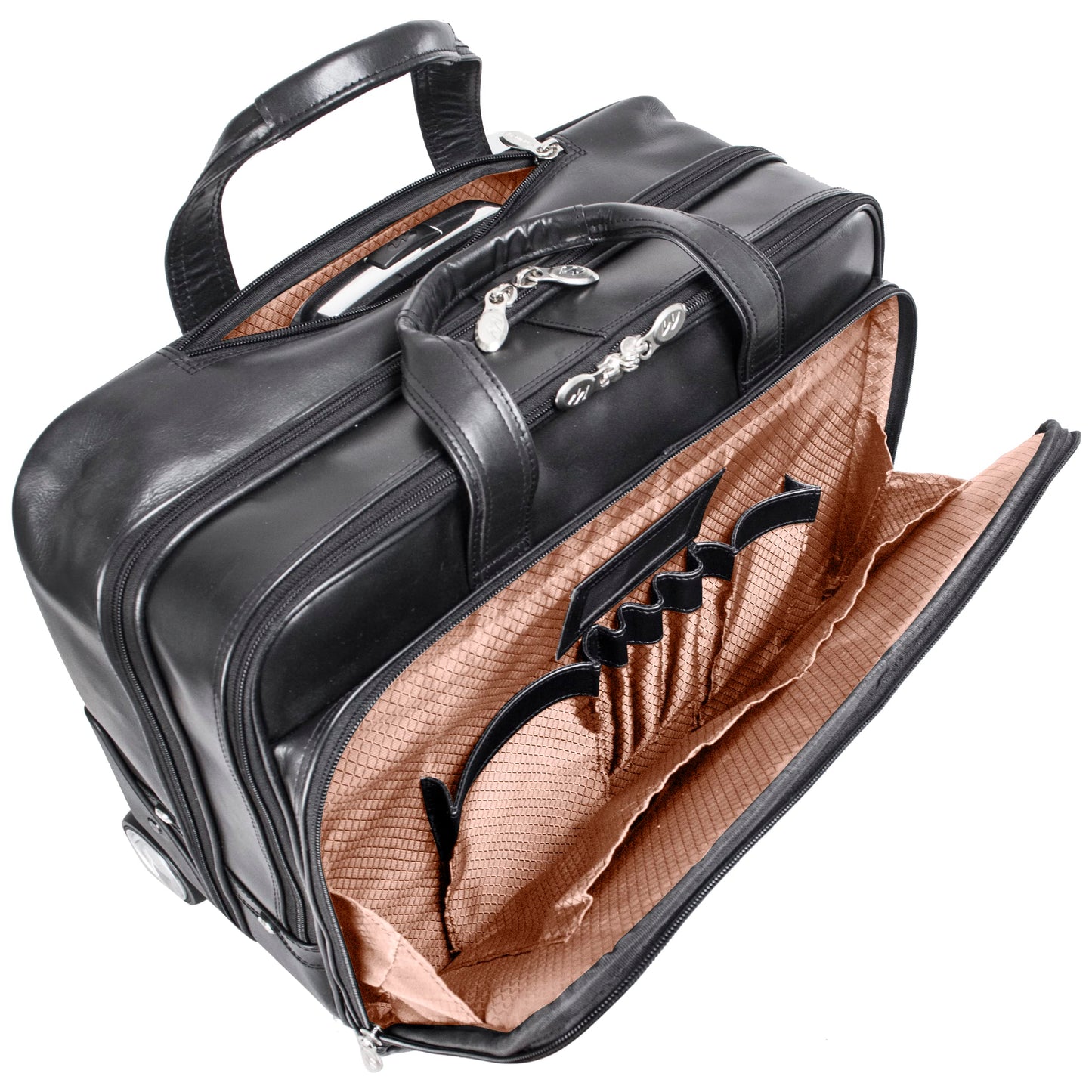 McKlein, L Series, Bowery, Top Grain Cowhide Leather, 15" Leather Wheeled Laptop Briefcase, Black (87855)